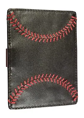 Leather Baseball Money Clip Wallet Black With Handstitched Baseball Seams • $15.95