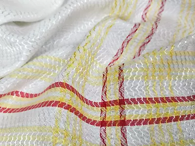 Vintage Tablecloth 1960s 70s Red Yellow Stripe Cotton 46  X 62  • $3.50