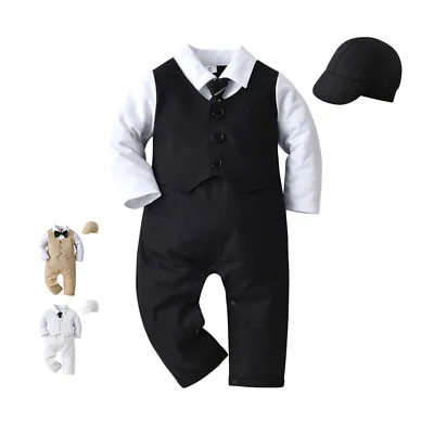 0-2Y Baby Boy Suit Formal Party Wedding Tuxedo Waistcoat Soft Outfit Suit UK • £9.92