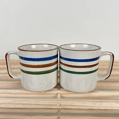 Vintage Set Of 2 Chi Kiang Otagiri Striped Stoneware Pottery Coffee Mugs 8 Oz • $14.99