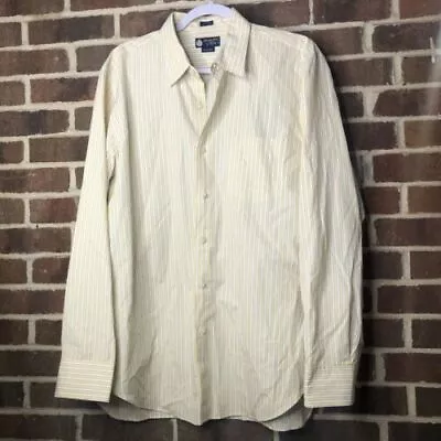 J CREW Men's Yellow White Striped Haberdashery 2-Ply Button Up Shirt - Large • $10.51