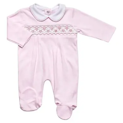 £10.79 • Buy NEW Baby Girls Spanish Style Sleepsuit Outfit Velour ~ Hearts ~ Smocked 0-3 3-6M