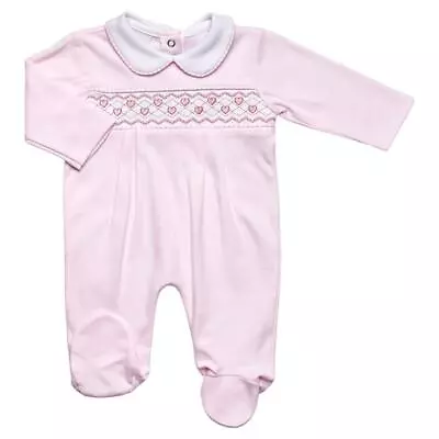 £10.79 • Buy NEW Baby Girls Spanish Style Sleepsuit Outfit Velour ~ Hearts ~ Smocked 0-3 3-6M