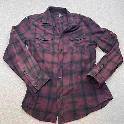 Rock & Republic Flannel Shirt Mens Medium Red Plaid Long Sleeve 100% Cotton • $19.97