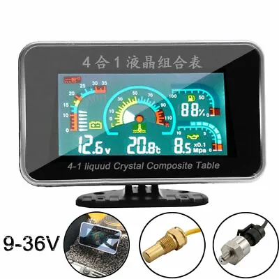 4 In 1 LCD Car Digital ALARM Gauge Voltmeter Oil Pressure Fuel Water Temp 12-24V • $25.66
