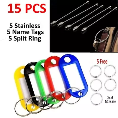 15 PCS Plastic Key Tags Metal Ring Luggage Card Name Label Keychain Split Ring • $8.49