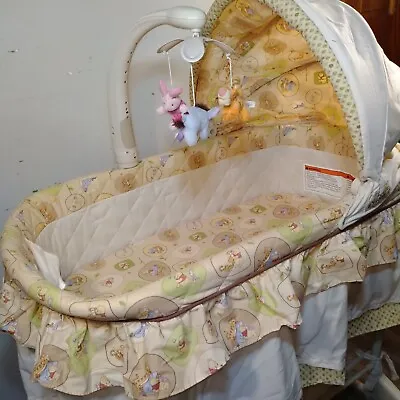 Vintage Winnie The Pooh Light Vibes Remote Rocking Baby Bed Bassinet Cradle HTF • $179.99