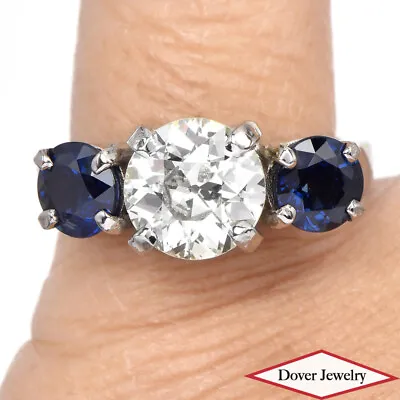Vintage Diamond 3.90ct Sapphire Gold Three Stone Engagement Ring 6.9 Gr NR • $1