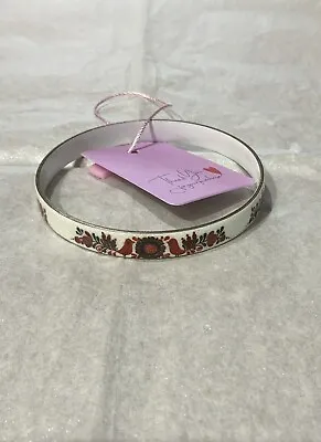 1970's Michaela Frey White Red Black Birds Floral Enamel Bangle Bracelet • $29.95