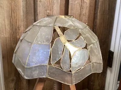 Vintage Capiz Shell & Brass Ceiling Lampshade With Flower Design • £15
