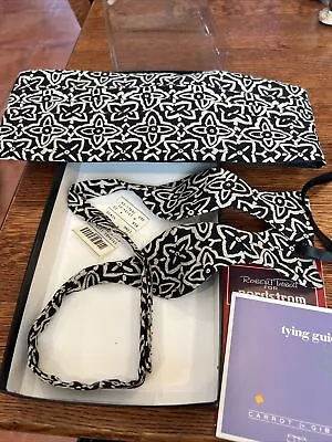 Vtg Carrot & Gibbs Pure Silk Cummerbund And Bowtie Set Beige & Black W/Box • $60