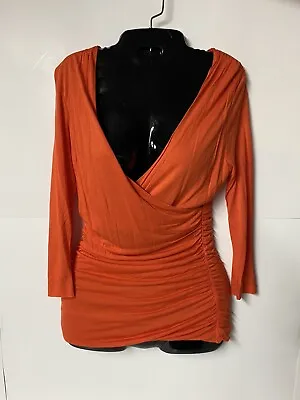 H&M Women V Neck Faux Wrap Top Long Sleeve Orange Stretch Jersey Knit Size Small • $10.99