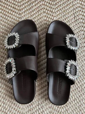 Mystique Magnolia Leather Jeweled Sandals Size 9 Nwot Dark Brown • $185