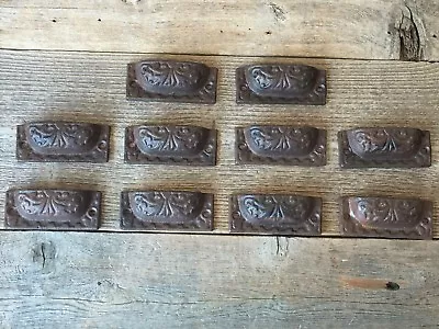 10 Cast Iron Brown Pulls Drawer Cabinet Bin Handles Rustic Barn Dresser Knobs • $19.99