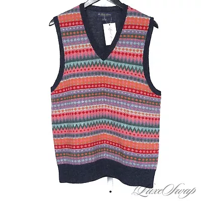 LNWOT Brooks Brothers Pink Multi Fair Isle MODERN Vest Knit Wool Sweater L NR • $9.99