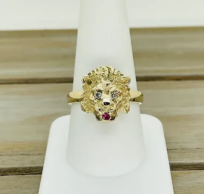 $499.95 • Buy Vintage Natural Ruby Genuine .08cttw VS2-SI1 Diamond 14K Yellow Gold Lion Ring 