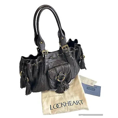 Vintage Lockheart By Brighton Leather Fringe Dark Brown Handbag With Dust Bag • $199