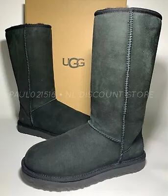 UGG Women's CLASSIC TALL II Slip-on Sheepskin Boots W1016224 ~ Black ~ Sizes  • $122.99