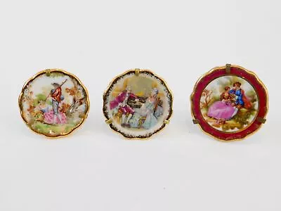 3 Antique Vintage Limoges Miniature Dollhouse Plates With Stands Courting Couple • $19.99