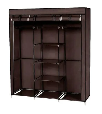 Closet Wardrobe Portable Clothes Storage Organizer With Metal Shelves Dark Brown • $55.99