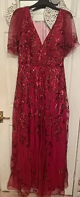£50 • Buy Goddiva Flared Sleeve Embroidered Maxi Dress - Red