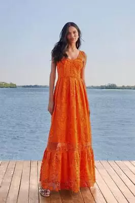 NW AUTH FARM RIO Orange Guipure Sleeveless Maxi Dress SZ MEDIUM M FREE SHIP • $199