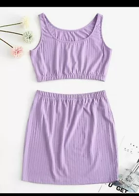 ZAFUL Medium= 6 Purple Ribbed Crop 2 Piece Skirt Set NWOT. • $15