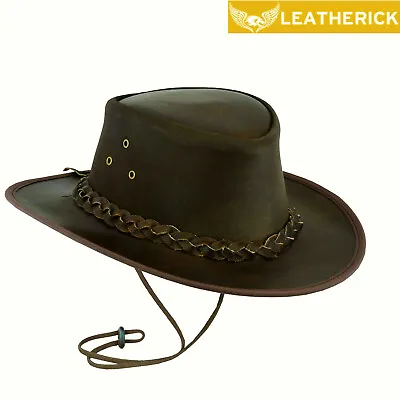 £17.99 • Buy Australian Distressed Brown Bush Leather Hat Outback Aussie Style Cowboy Hat 