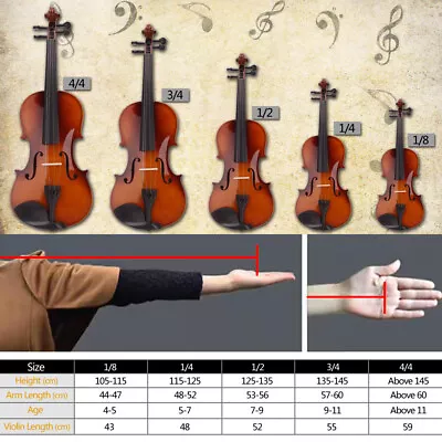 1/2 1/8 1/4 3/4 4/4 Student Natural Acoustic Violin Fiddle Set Case+ Bow+ Rosin • $50.99