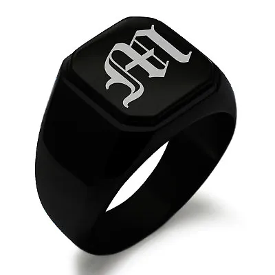 Stainless Steel Monogram Old English Font M Mens Square Biker Style Signet Ring • $15