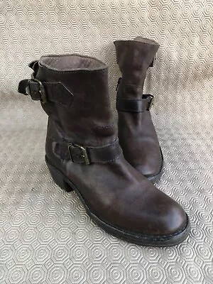 MOMA Brown Calfskin Leather Women's Boots Size 38 Made In Italy • $129.99