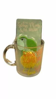 TMD Holdings 18 Ounce Glass Mug W/ Tea Infuser Yellow & Green • $15.49