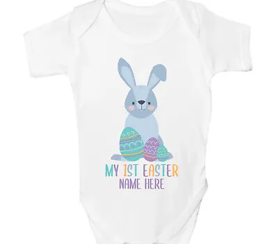 Personalised Easter Bunny Baby Grow 1st Vest Any Name Fun Bodysuit Gift • £6.99