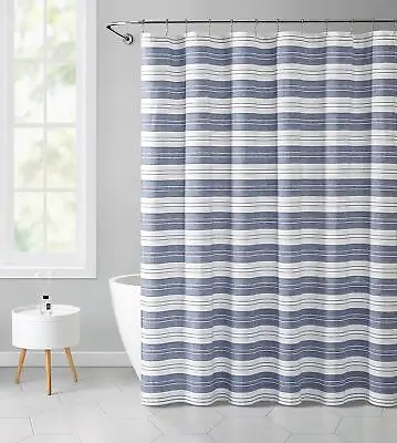$16.99 • Buy Chambray Blue And White Fabric Shower Curtain: Striped Decorative NWOP