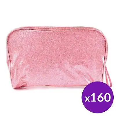 Pink Glitter Cosmetic Bag TravelMake Up Pouch With Zipper Bulk Case Of 160 Bags • £169