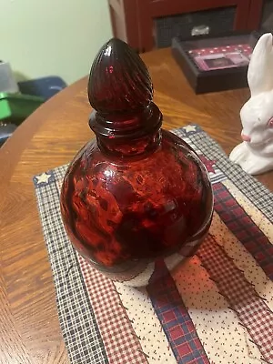 Vintage Wheaton Ware Ruby Red Inverted Honeycomb Apothecary Jar With Lid • $15.99