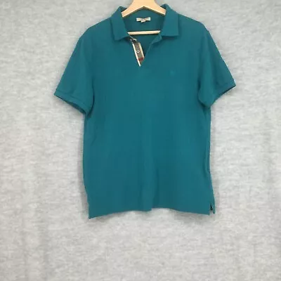 Burberry Brit Mens Polo Large Teal Turquoise Nova Check Short Sleeve Logo Cotton • $44.99