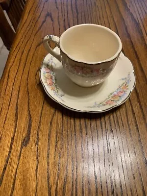 W S George China Cup And Saucer Ivory Pattern With Pastel Florals & Silver Trim • $13