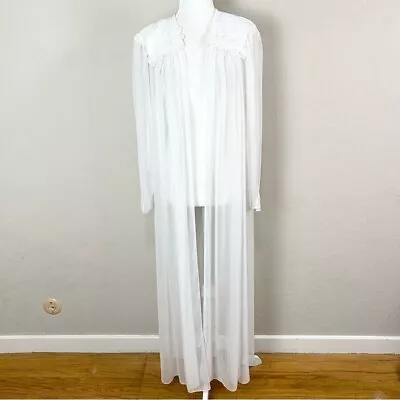 Flora Nikrooz Vintage Sheer White Lace Peignoir Bridal Robe Women's Size Small • $39.99