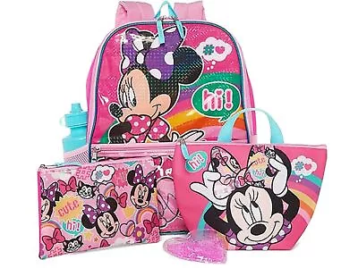 Minnie Mouse Girls Backpack With Lunch Bag Water Bottle Zip Case & Gel Bead • £23.61