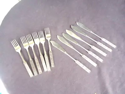  Vintage Retro Stainless Steel Wiltshire Burgundy Fish Knive Fork Set 12 Piece • $18.99