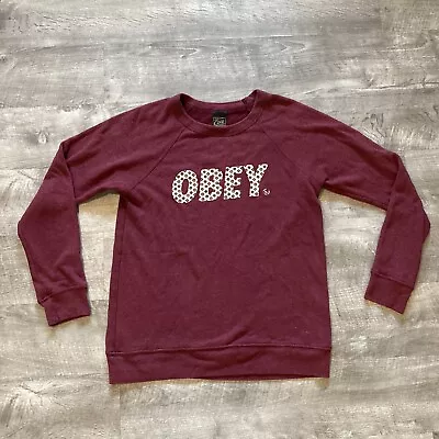 OBEY Sweatshirt Maroon Crewneck Women’s Sz Medium Made In USA VTG • $33.70