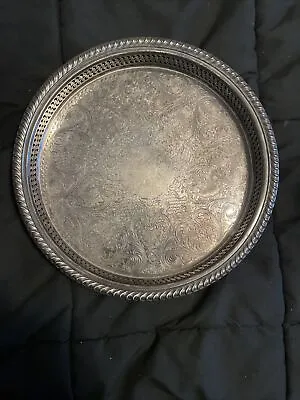 Vintage WM ROGERS Silverplate Etched Scroll Floral 15  Platter Tray • $39.95