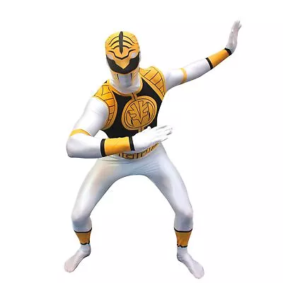 Adult White Power Ranger Morphsuit Mens Superhero Fancy Dress Costume M - XXL • $44.95