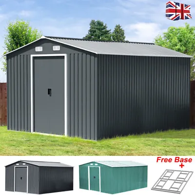 12 X10 FT Large Garden Shed Big Outdoor Warehouse Steel Garage Tools W/ Base • £389.95