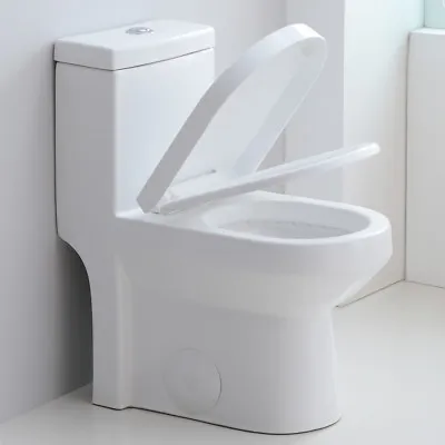 HOROW Dual Flush Elongated One Piece Toilet With Soft Closing Seat Modern • $219.99