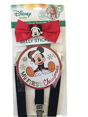 Disney Baby Mickey Mouse Suspenders Bow Tie Sticker My First Christmas NWOT • $25.17