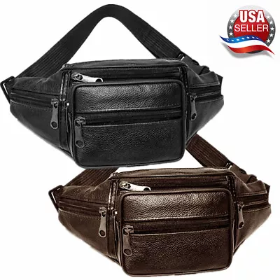 Genuine Leather Fanny Pack Multi Zippered Sports Hip Waist Bag Belt Purse Pouch • $12.99