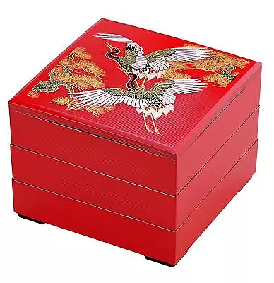 Bento Lunch Box Jubako Bento Box Vermillion Crane Design: Lacquer Ware • $32.52