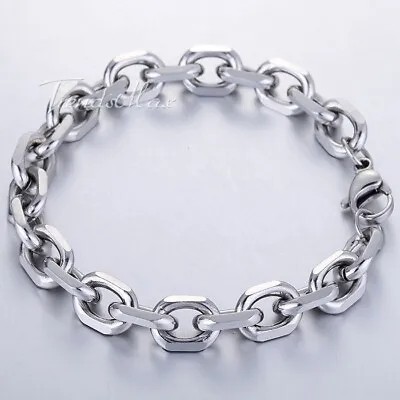 10mm 7-11  Oval Cable Link Bracelet Silver Tone Stainless Steel Chain For Unisex • $8.30